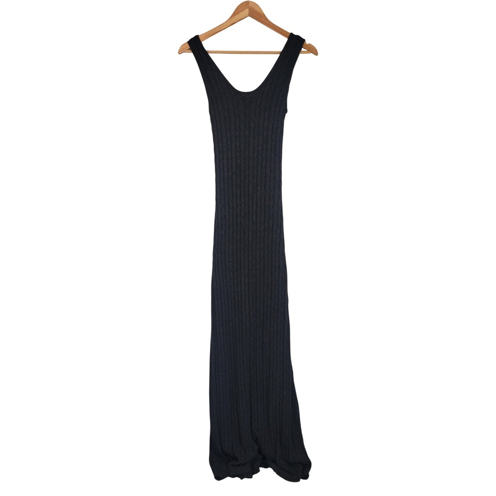 Boston Proper Knit Sweater Maxi Dress Charcoal Gray Sleeveless Size Small‎